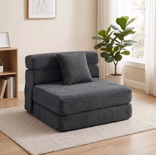 Poltrona da pavimento 2 in 1 pieghevole grigio scuro con cuscino lombare