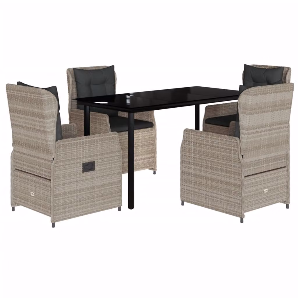 Set Pranzo da Giardino 5pz con Cuscini Grigio Chiaro Polyrattan