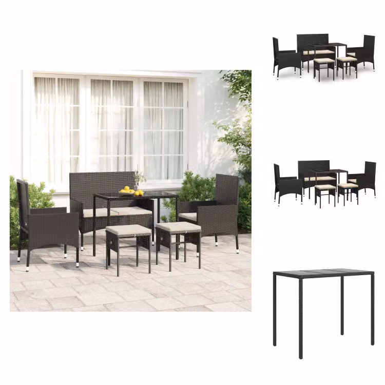 vidaXL Set di 6 pezzi da giardino con cuscini in poly rattan nero - Set di mobili da giardino