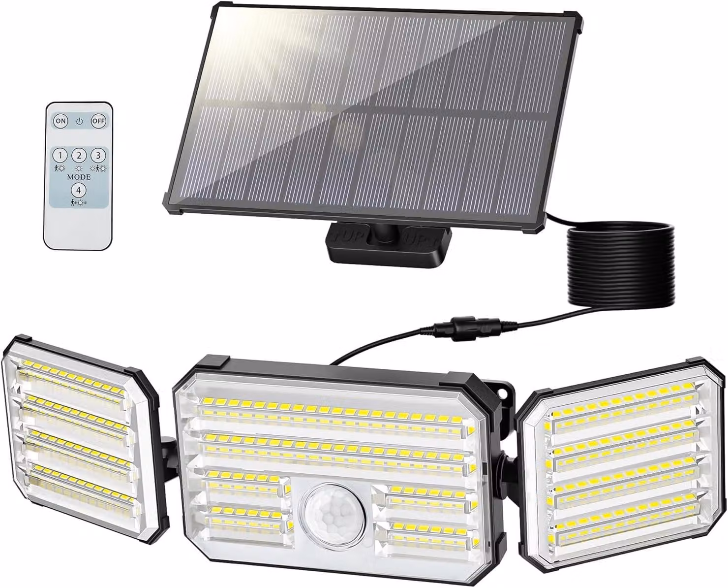 Lampada solare da esterno con sensore di movimento, 160 LED, 600 lumen, grado di protezione IP67