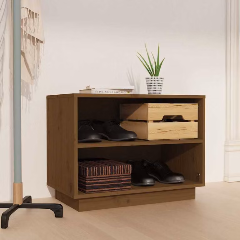 Scarpiera moderna vidaXL in legno di pino marrone ambra L 60 cm x P 34 cm x H 45 cm