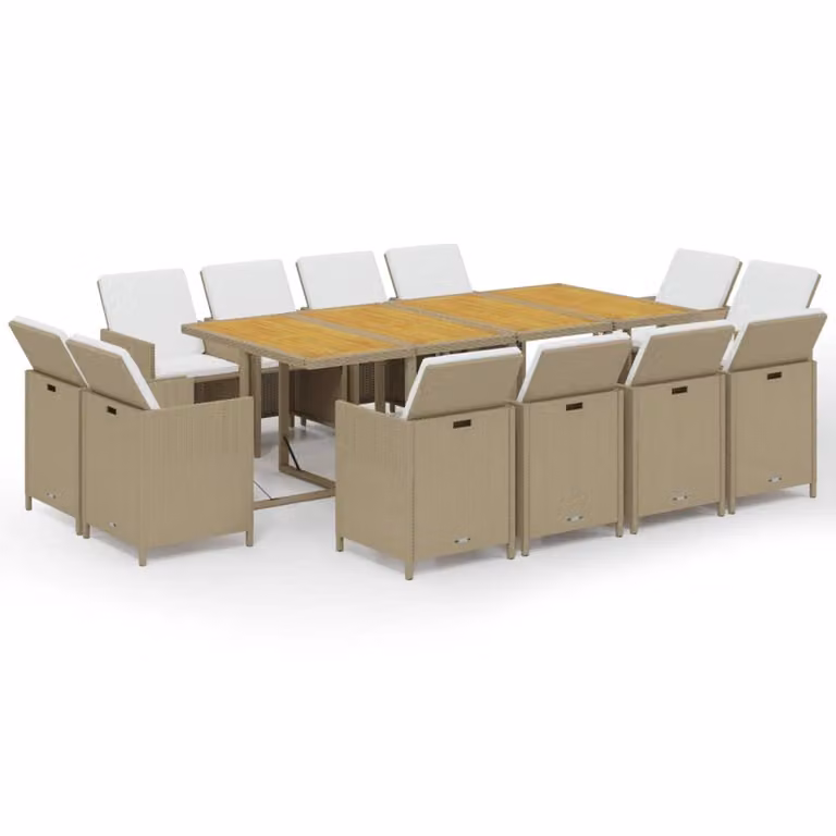 Set da Pranzo da Giardino 13 pz con Cuscini in Polyrattan Beige