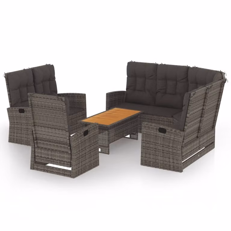 Set Divani da Giardino 4 pz con Cuscini in Polyrattan Grigio