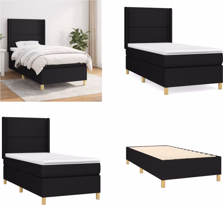 vidaXL Letto a molle con materasso nero 100x200 cm in tessuto - Letto a molle - Boxspringbetten - Bett - Schlafzimmermöbel