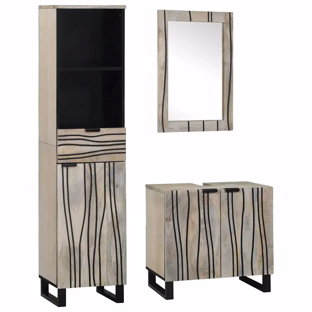 Set di mobili per il bagno moderno vidaXL in 3 pezzi Bianco, composto da armadietto con specchio, mobile lavabo e colonna alta, L/P/H: 62 x 33 x 160 cm