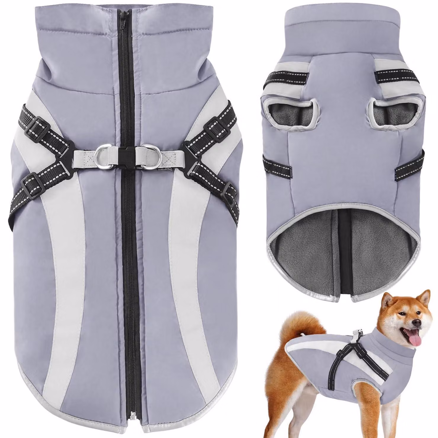 Cappotto impermeabile per cani con imbracatura, ideale per l'inverno, caldo, antivento, colore grigio, taglia 2XL