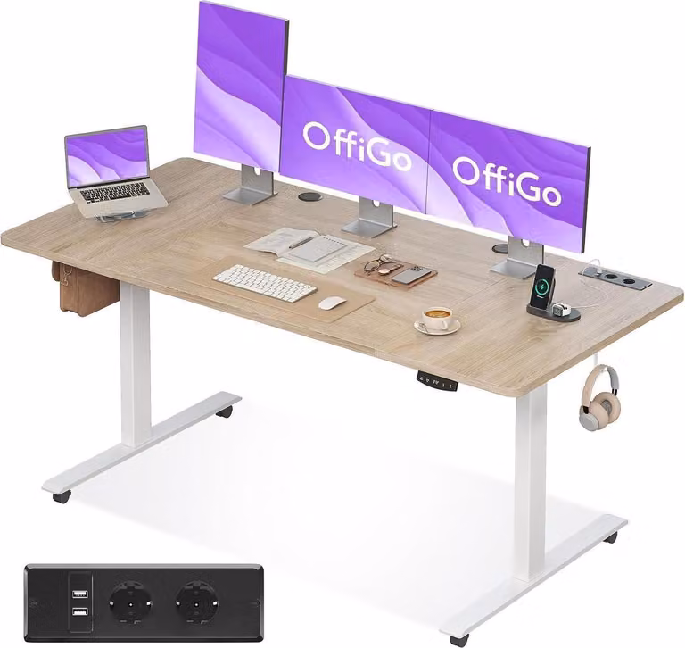 OffiGo scrivania elettrica 160cm regolabile in altezza con USB e funzione memoria Beige