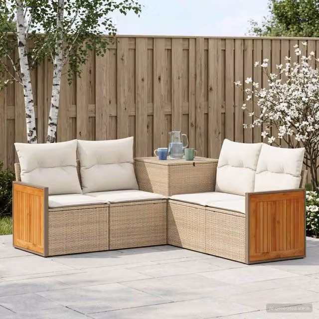 Set di divani 5 pz Beige e Bianco Crema 176 x 176 x 85 cm 3447968