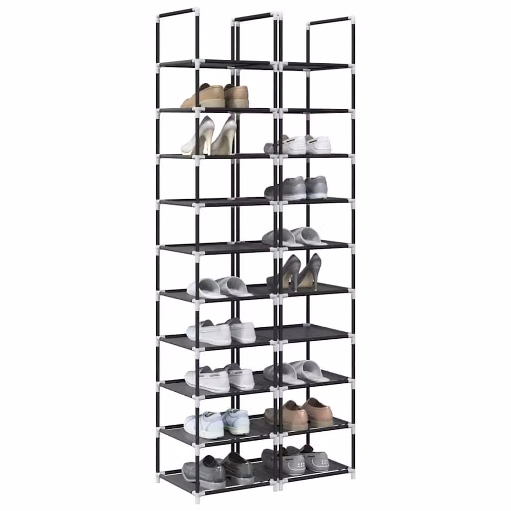 Set di 2 Scarpere vidaXL a 10 Livelli in Tessuto Non Tessuto, Colore Nero, L 33 cm x P 33 cm x H 174 cm