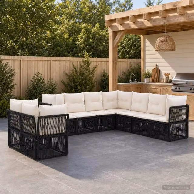Set Divano da Giardino 9 pz Nero polyrattan 3434263