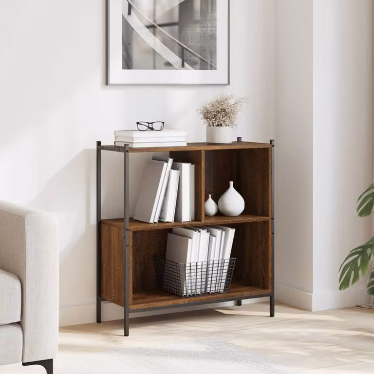 Libreria vidaXL in stile industriale in legno e metallo, colore rovere marrone, L 72 cm x P 28 cm x H 77,5 cm