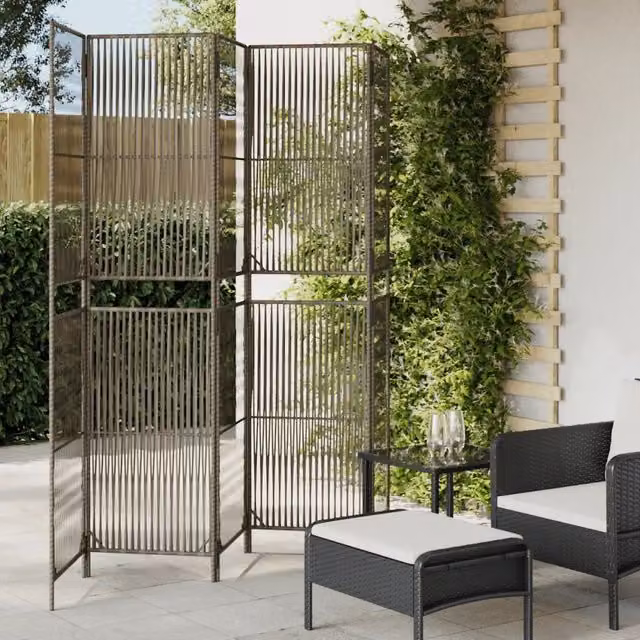 Divisorio per ambienti DESIGN IN a 5 pannelli in polyrattan grigio, paravento moderno freestanding per soggiorno o ufficio, L: 200 cm, H: 245 cm