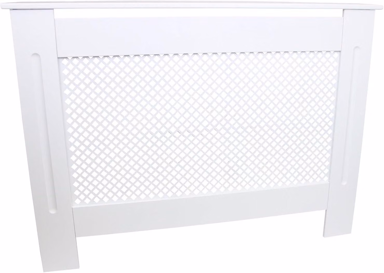 Copertura per radiatore, design a griglia, 1115 mm, MDF verniciato di bianco, per radiatori