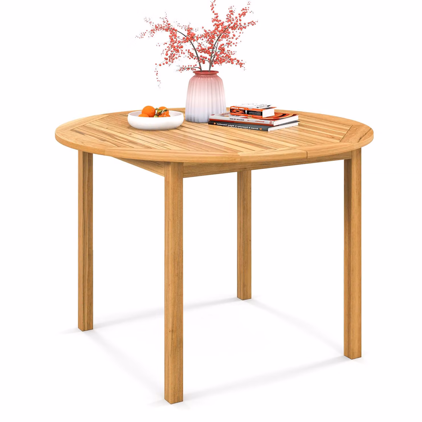 COSTWAY, tavolo da giardino in legno, tavolo rotondo in legno di acacia, diametro 100 cm, tavolo resistente alle intemperie per balcone, tavolo da pranzo per giardino, balcone, terrazza