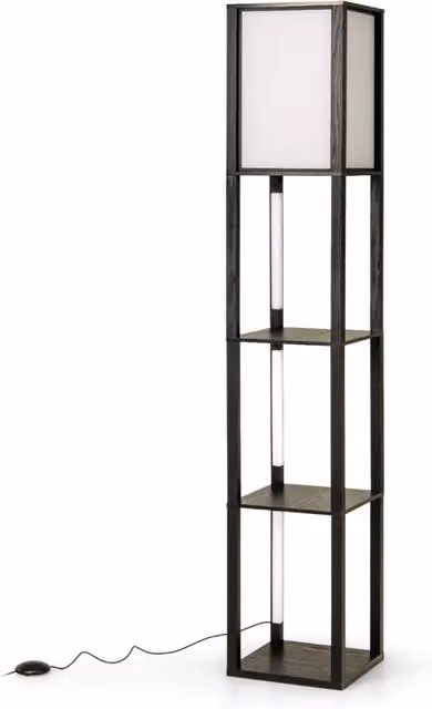 Lampada da terra moderna con ripiani in legno e illuminazione regolabile, colore nero, L/P/H: 29 x 29 x 163 cm