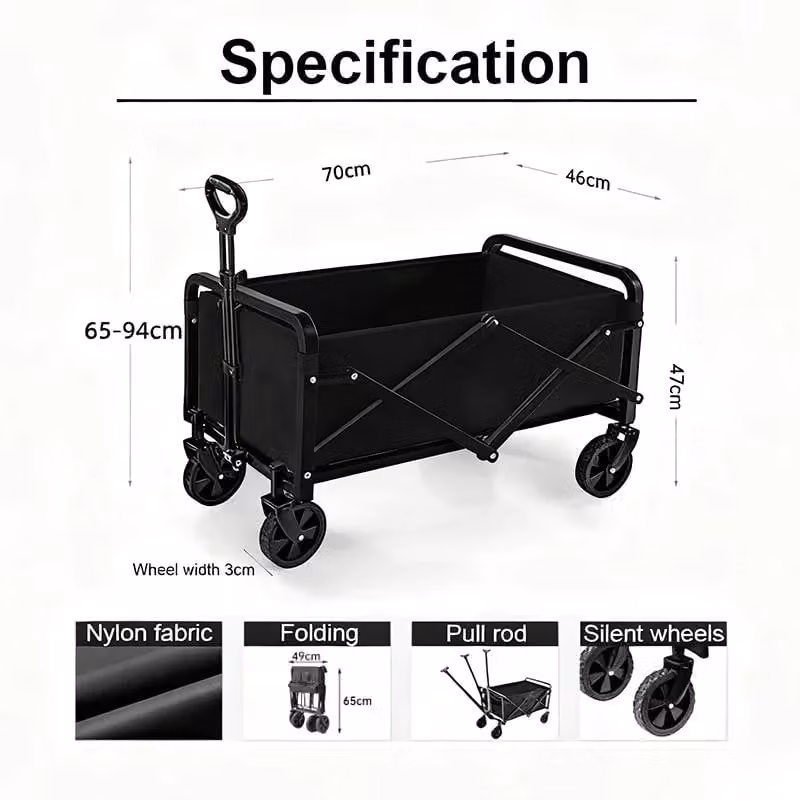 Carrello pieghevole per il trasporto – Carrello a mano con 4 ruote – Capacità di carico da 80 a 150 kg – Ideale per campeggio, spiaggia, giardino e spesa – Ruote nere da 12,7 cm