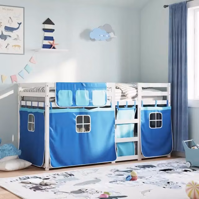 Letto a castello per bambini vidaXL in legno di pino massello, blu e bianco, L 200 x P 80 x H 205,5 cm – 1