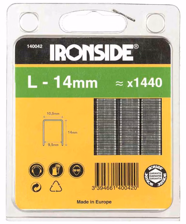 Graffette Ironside 140-042 14 mm tipo L, grigio argento (confezione da 1440)