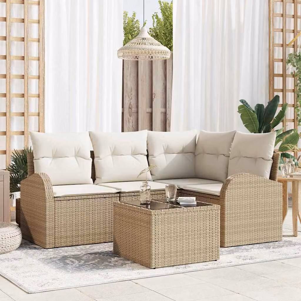 Maison Exclusive - Set Divano da Giardino 5 pcs Beige e Bianco polyrattan
