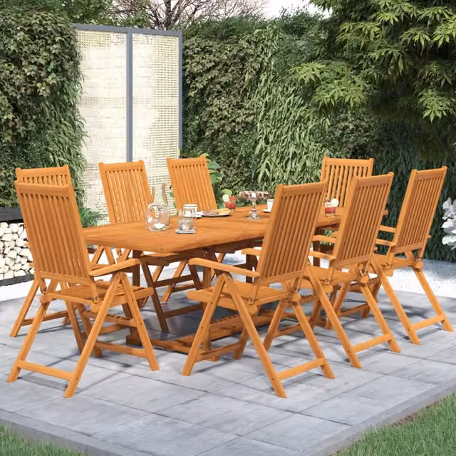 Set da pranzo da giardino vidaXL in legno di acacia marrone, 9 pezzi, tavolo rettangolare con piano pieghevole e sedie