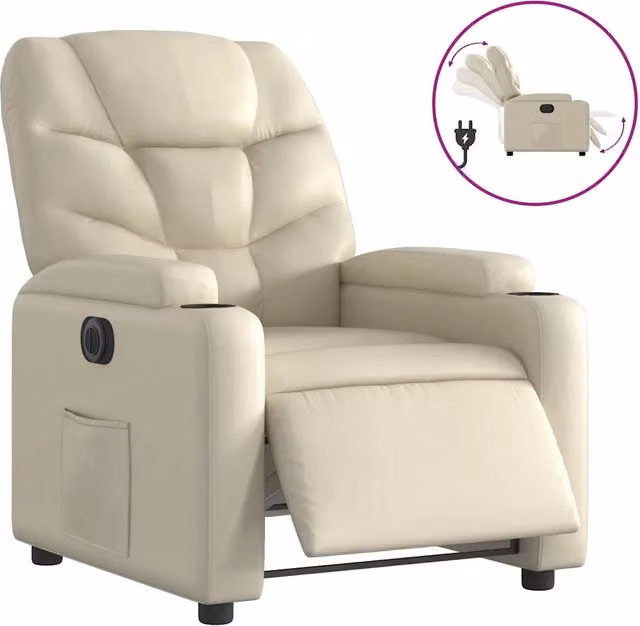 Poltrona Relax Reclinabile Elettrica in Similpelle Beige con Braccioli