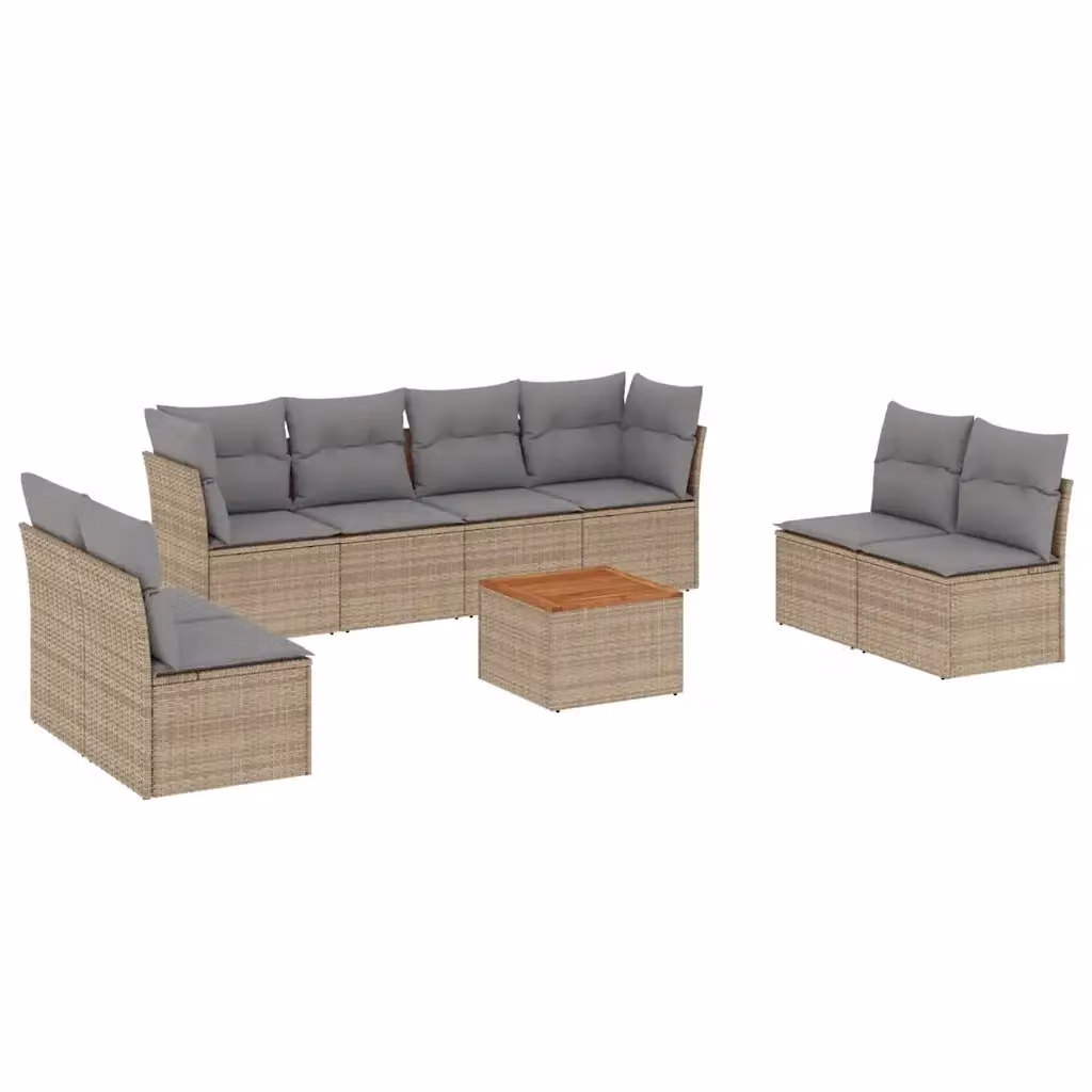 vidaXL Set Divano da Giardino a L in Polyrattan con Cuscini Beige e Tavolino da Esterno – 2