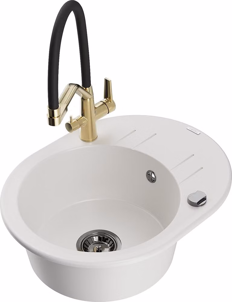 Mexen Kevin lavello in granito a 1 vasca con miscelatore Duo, bianco - 6517-20-671701-57-B