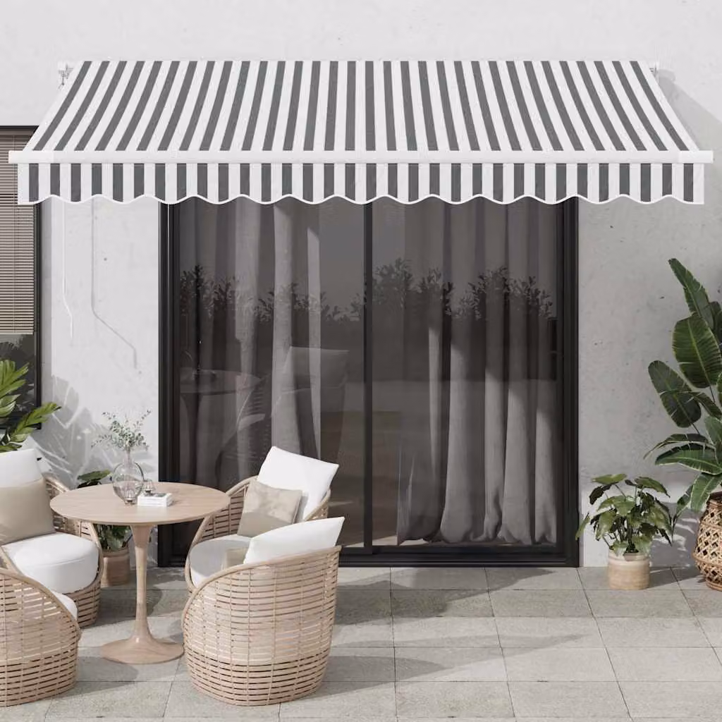 vidaXL Tenda da Sole Retrattile Manuale con Bracci Pieghevoli in Alluminio e Tessuto in Poliestere, Colore Antracite e Bianco, L: 350 cm, P: 250 cm – 1