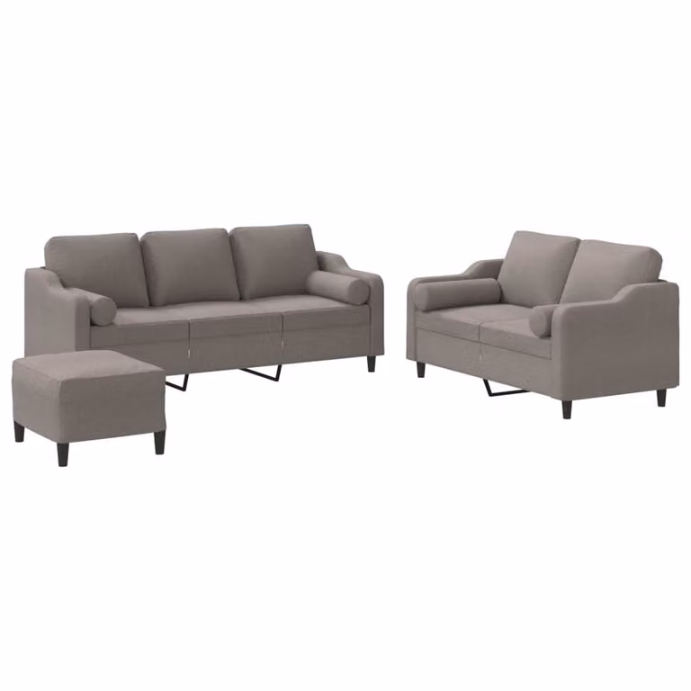 Set Divani 3 pz con Cuscini Tortora in Tessuto