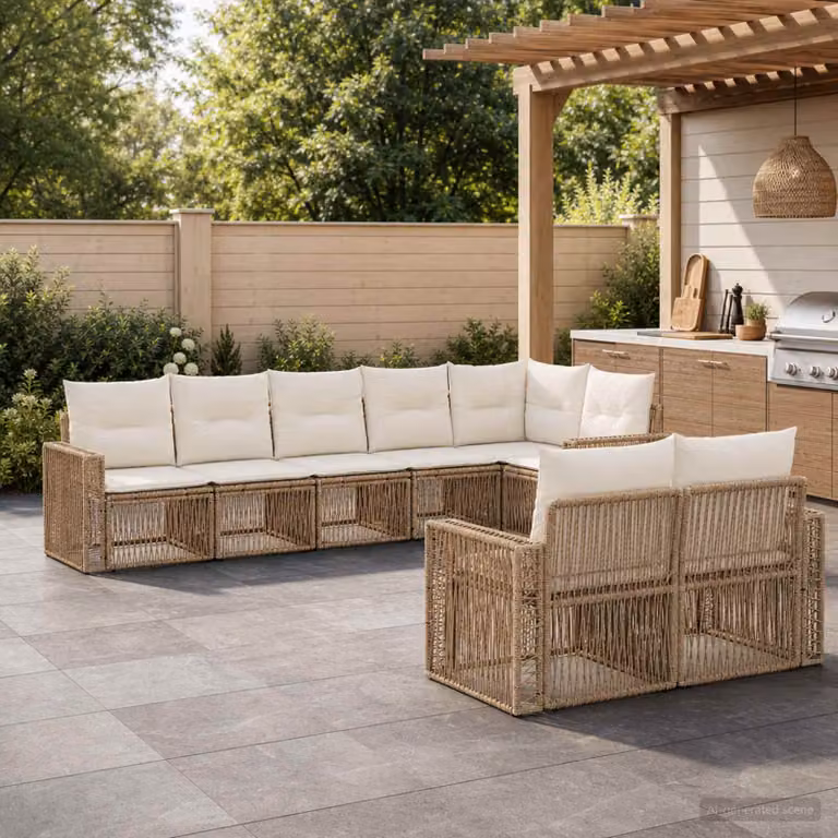 vidaXL Set Divano da Giardino 8 pz Beige e Bianco Crema polyrattan