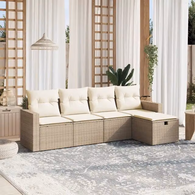 Set Divano da Giardino 5 pz con Cuscini Beige in Polyrattan 3263464