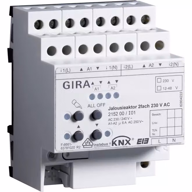 Attuatore cieco GIRA a 2 vie 230VAC 215200 KNX/EIB REG