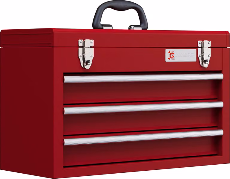 Cassetta degli attrezzi Moonbite, dimensioni 51 x 22 x 32 cm, con 3 cassetti scorrevoli, vano superiore con serratura e maniglia per il trasporto, realizzata in acciaio laminato a freddo, peso massimo 16 kg, materiale: acciaio, colore: rosso