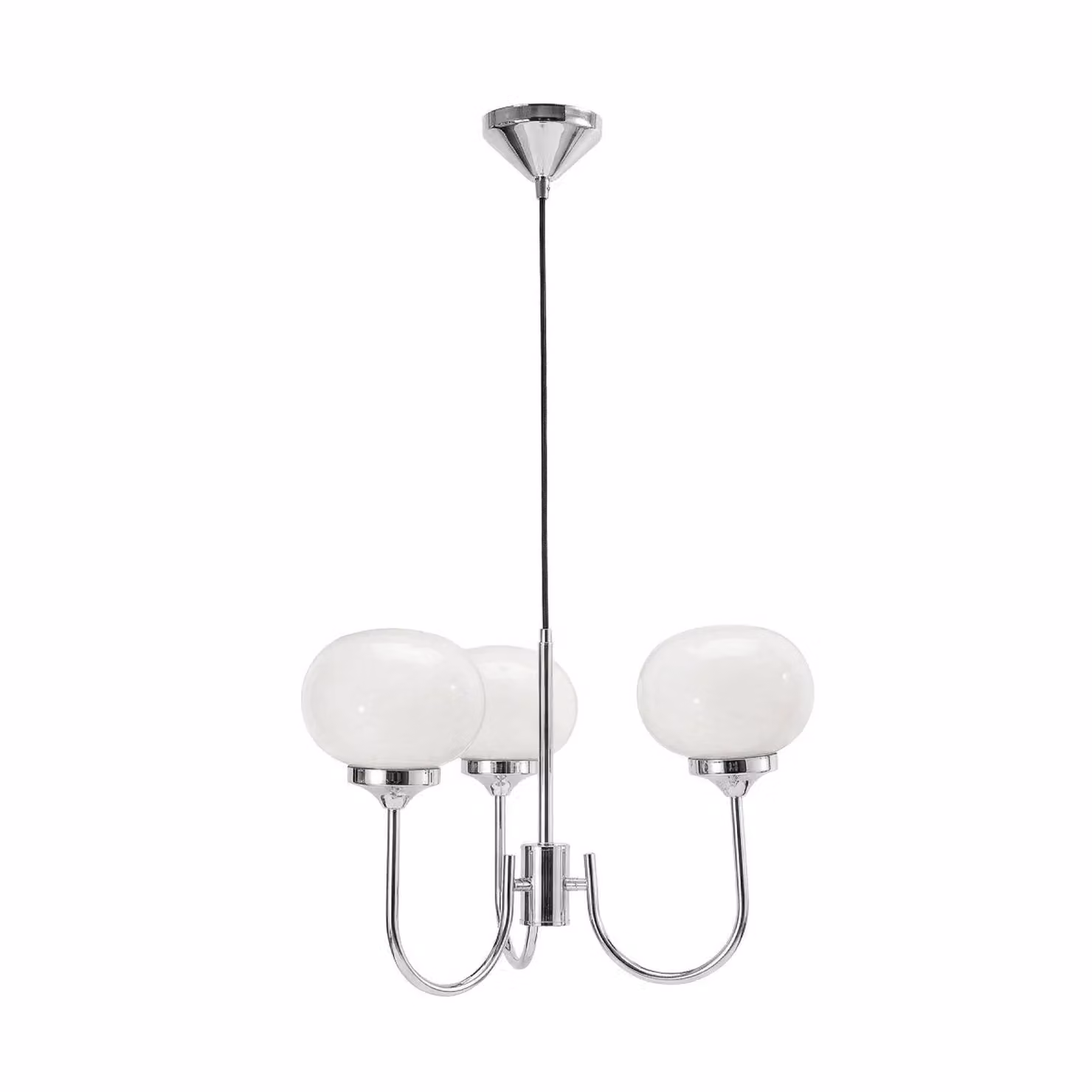 PR Home Lampada a sospensione Elsy, bianco/cromo, 3 luci, 36 cm, vetro, con spina Elsy, Bianco / Opale, Soggiorno / Sala da pranzo, Metallo, Scandinavo, Lampada a sospensione
