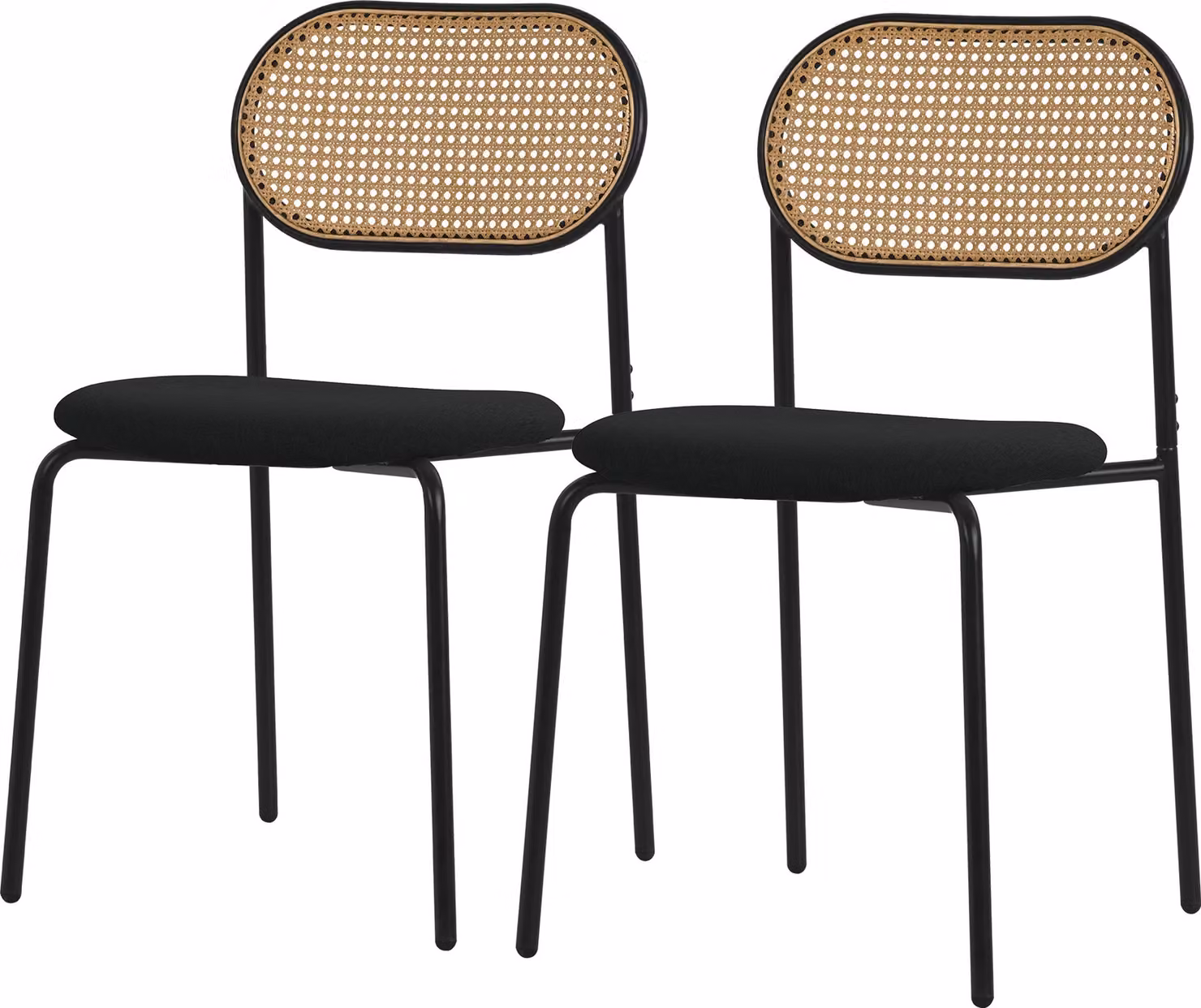 ML-Design set di 2 sedie da pranzo, nero, sedia da cucina con schienale in rattan Sedie imbottite con schienale curvo in rete Sedia in rattan con gambe in metallo