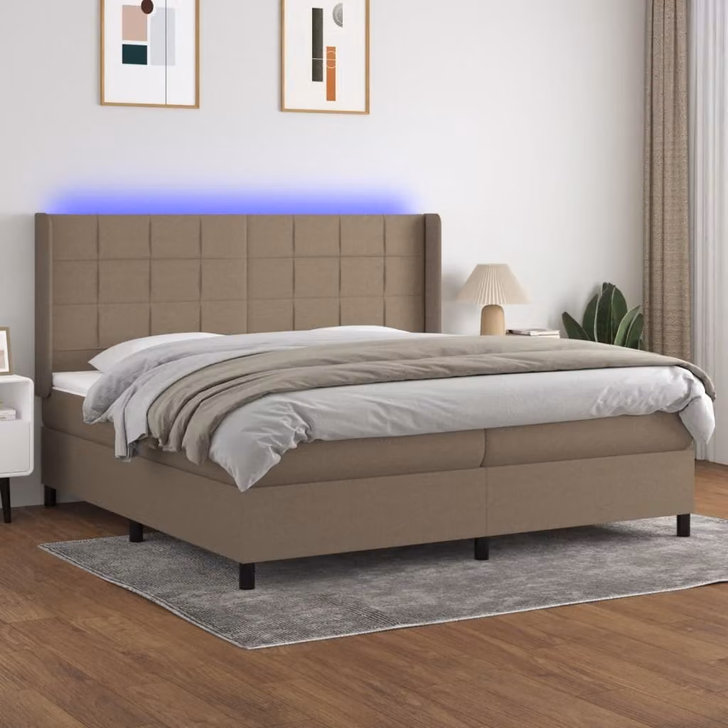 vidaXL Letto a molle con materasso e LED Taupe 200x200 cm in tessuto - Letto a molle - Boxspringbetten - Bett - Schlafzimmermöbel