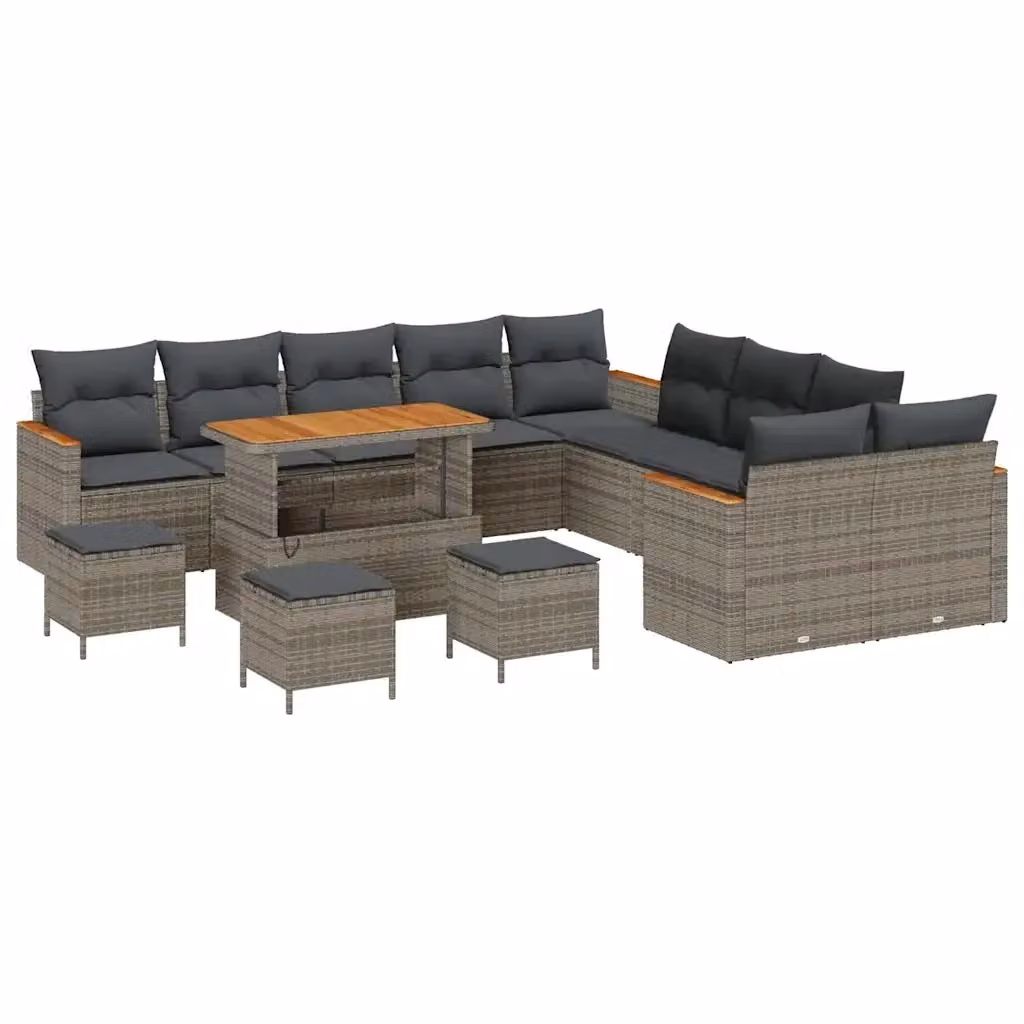 Set Divano da Giardino vidaXL a forma a U in Polyrattan Grigio con 14 Pezzi e Cuscini – 2