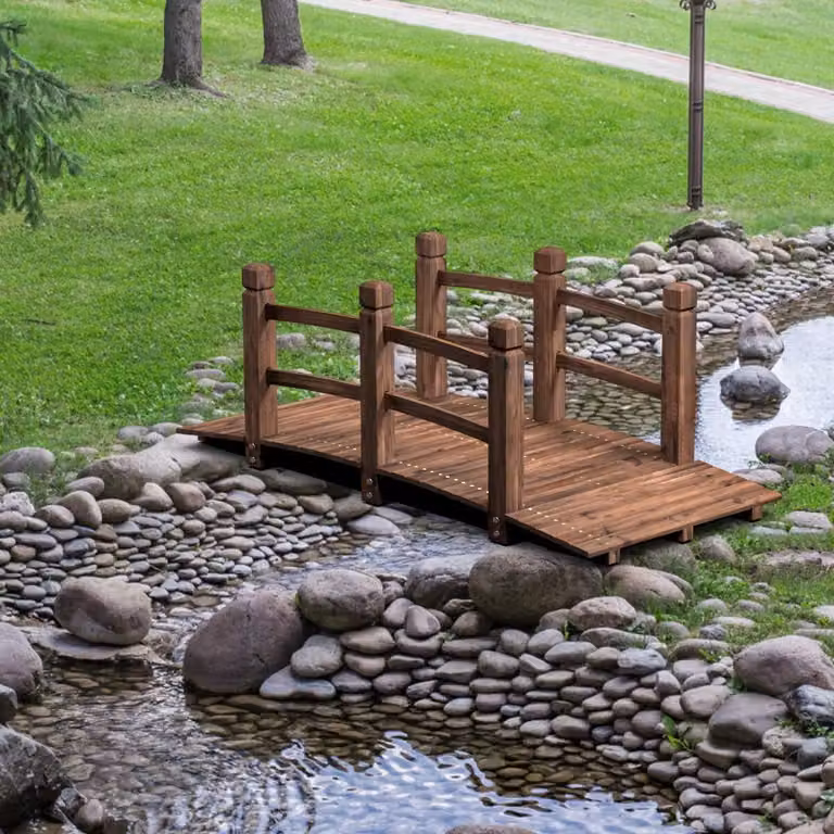 COSTWAY Ponte in legno Ponte in legno con ringhiera Passerella in legno marrone scuro 150x67x55