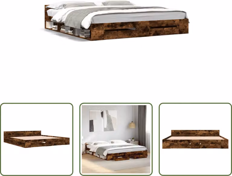 The Living Store Struttura letto con cassetti in rovere fumé 180x200cm Materiale in legno