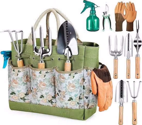 Set completo di attrezzi da giardino - Set da giardino da 9 pezzi - Resistente alla corrosione - Con borsa da trasporto - Attrezzi da giardino - Attrezzi da giardino resistenti alla corrosione - Attrezzi da giardino per uomo e donna