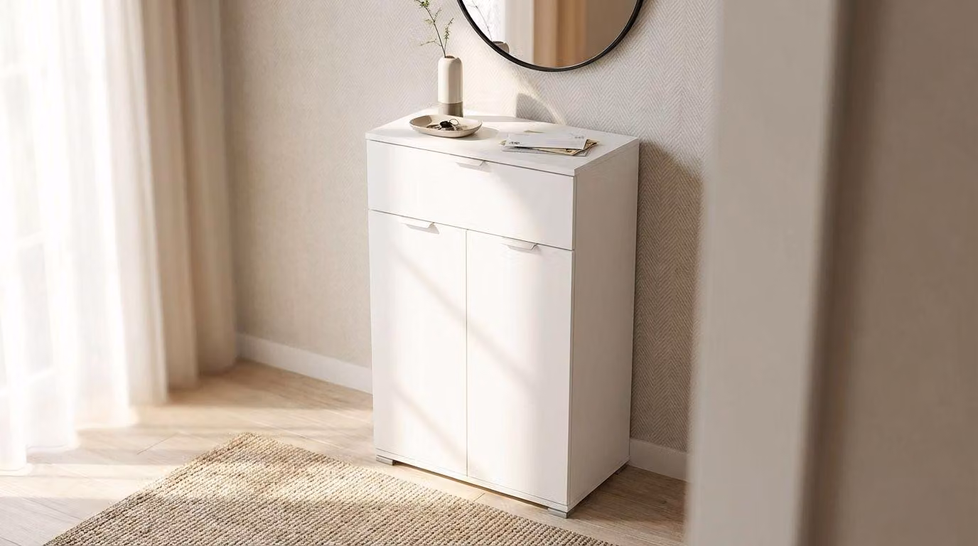 Milani Home - armadietto 2 ante e 1 cassetto 60 x 38 x 103 cm, bianco, mobile contenitore bagno cucina soggiorno, truciolare bilaminato