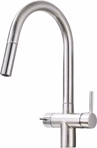 Klarwerk Rubinetto da cucina estraibile 3 vie premium in acciaio inox argento spazzolato con filtro per osmosi e miscelatore 360 gradi – 1
