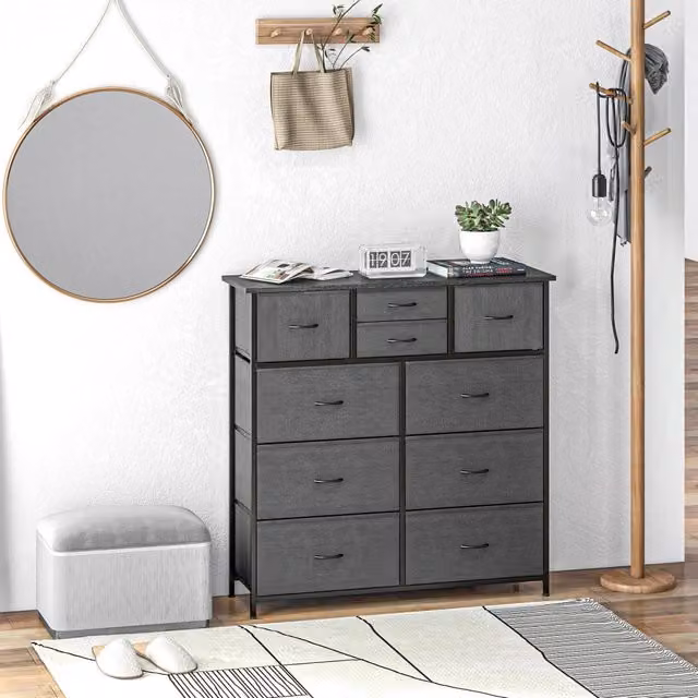 Cassettiera Mivray con 10 cassetti in tessuto e struttura in acciaio nero con piedini regolabili L/P/H: 100 x 30 x 100 cm – 1