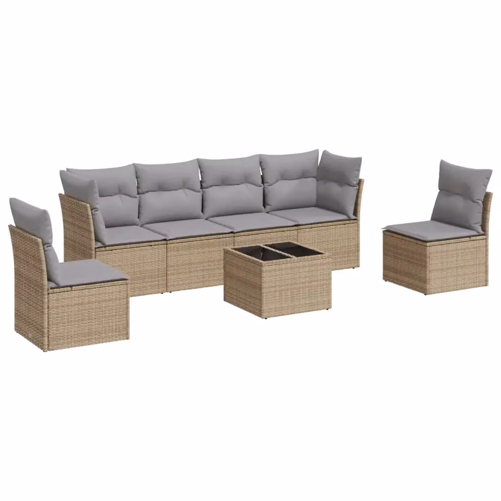 Set di divani da giardino vidaXL in polyrattan beige con cuscini e tavolino da esterno a forma di L – 2