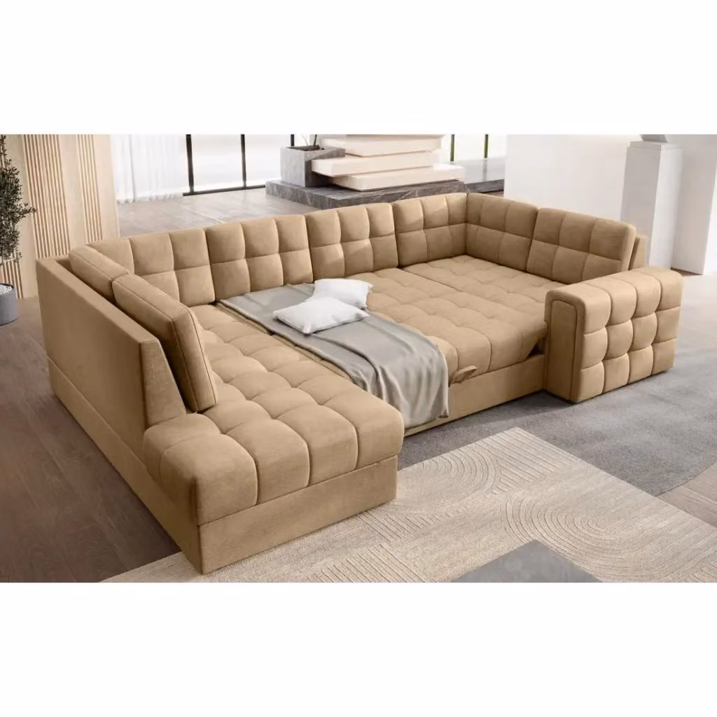 Divano ad angolo convertibile MEUBLORAMA MONTEZA marrone, modello a L con funzione letto e vano contenitore, L 299 cm x P 137 cm x H 82 cm – 2