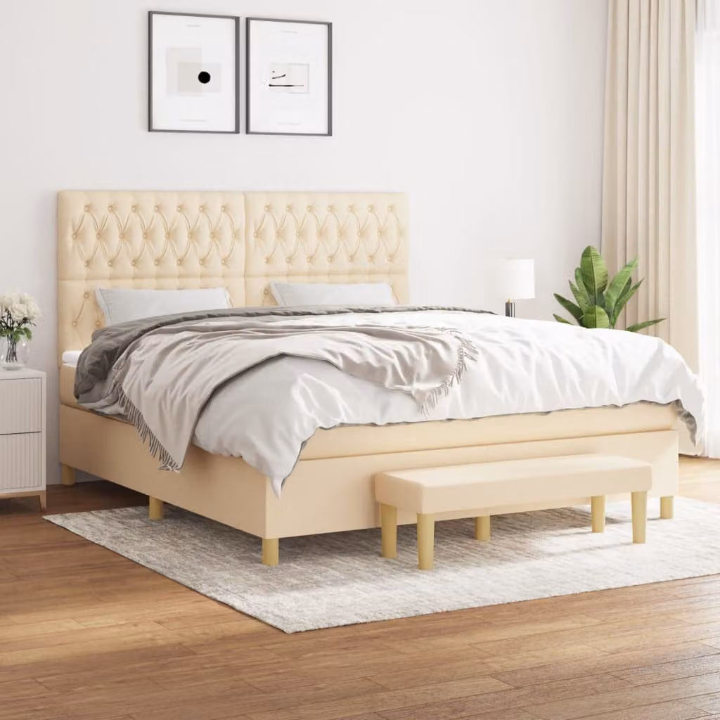 vidaXL Letto Ibrido con Giroletto a Molle e Materasso in Tessuto Beige e Bianco L/P: 180 x 200 cm