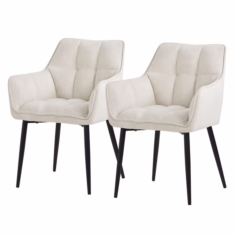 ML-Design 2x sedia da pranzo in tessuto spugna, crema, con seduta imbottita di spessore