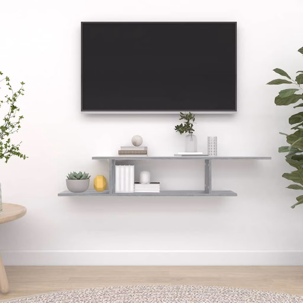 Scaffale TV da parete vidaXL moderno in legno e MDF Grigio L: 125 cm, P: 18 cm, H: 23 cm