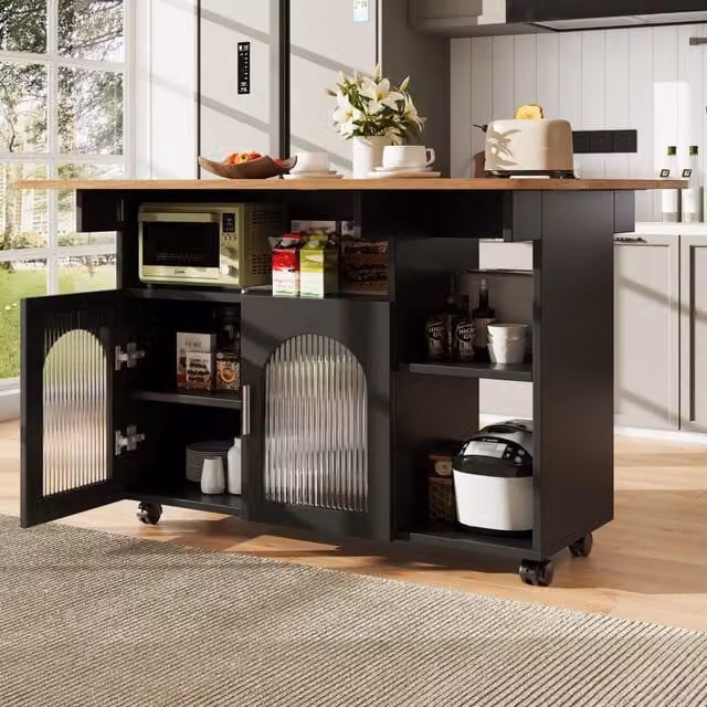 Isola Cucina Multifunzionale ¨C MINIMAL ¨C Legno, Nero, con Ruote