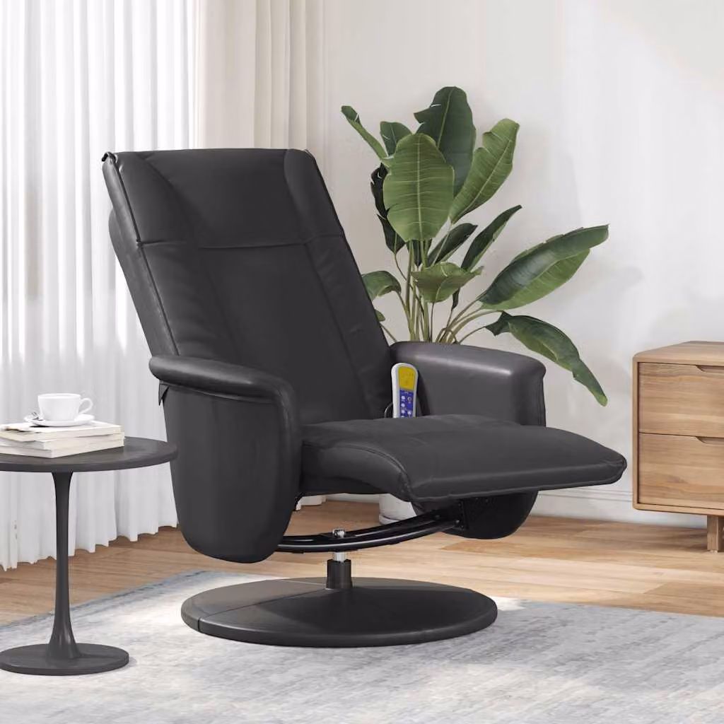 vidaXL Poltrona Reclinabile Relax in Similpelle Nera con Poggiapiedi e Rotazione 360 Gradi